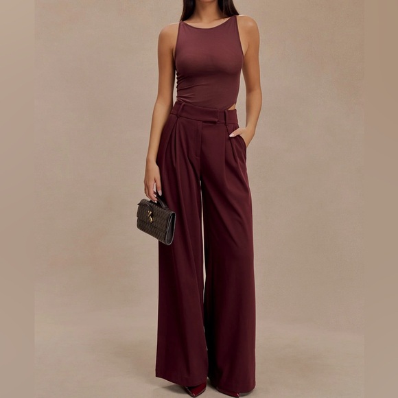 NWT Jacqueline Pleated Wide Leg Pants Mahogany - Picture 7 of 12